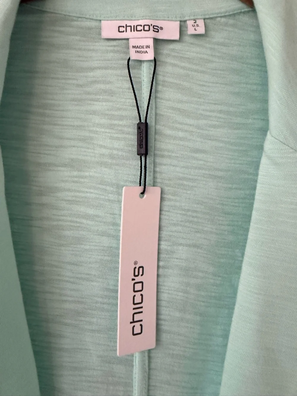 Chico’s Light Knit Open-Front Blazer Jacket Chico’s 2 Size L 12/14 Mint Green - Picture 11 of 13